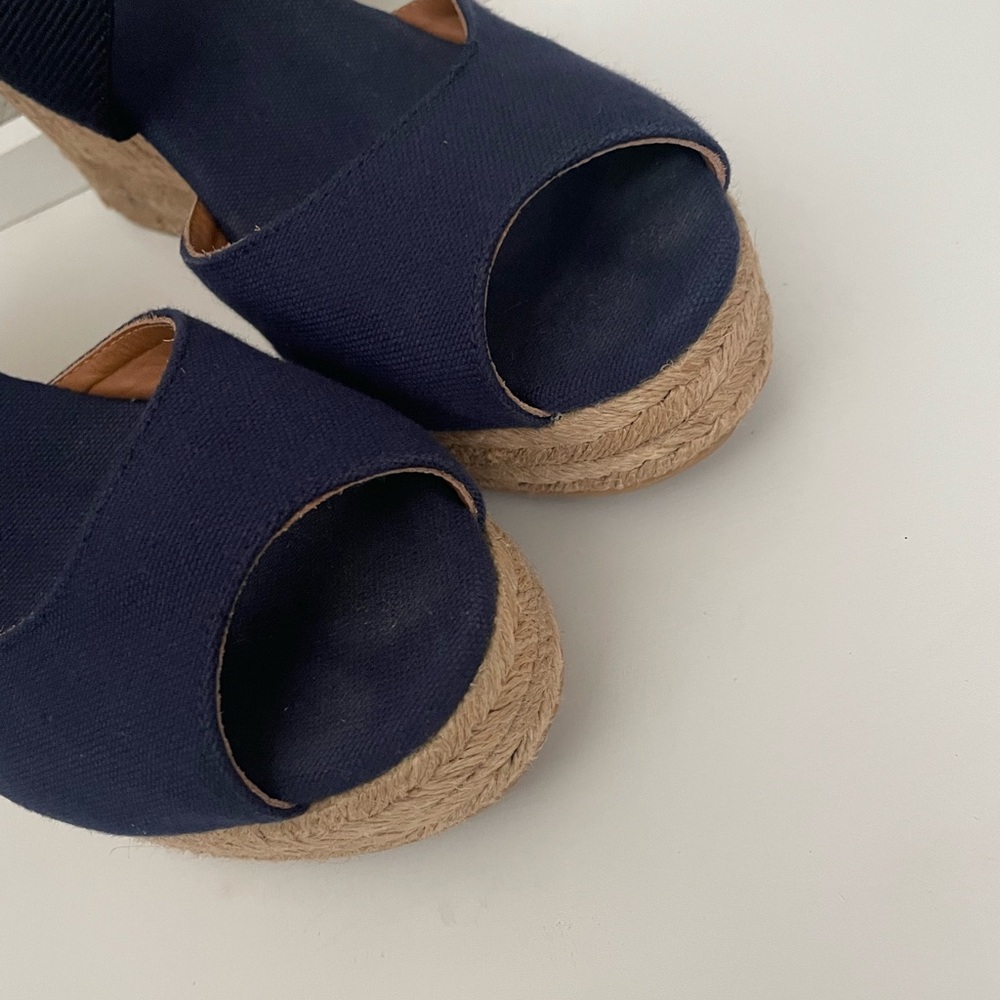 Tory Burch Natanya Wedge Espadrille Sandals Women's 10 Navy Shoes - Picture 6 of 9